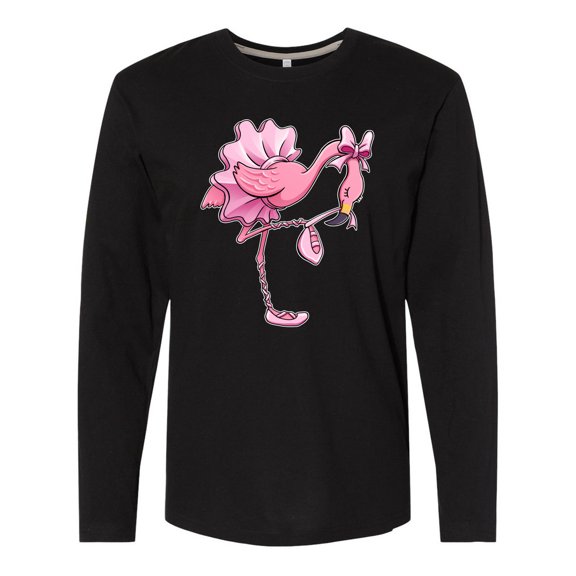 Inktastic Flamingo Ballerina in Tutu and Ballet Toe Shoes Long Sleeve T-Shirt