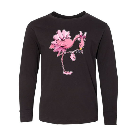 Inktastic Flamingo Ballerina in Tutu and Ballet Toe Shoes Long Sleeve Youth T-Shirt