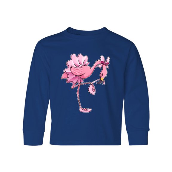 Inktastic Flamingo Ballerina in Tutu and Ballet Toe Shoes Long Sleeve Youth T-Shirt