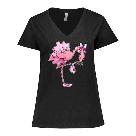 Inktastic Flamingo Ballerina in Tutu and Ballet Toe Shoes Women's Plus Size V-Neck T-Shirt