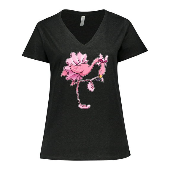 Inktastic Flamingo Ballerina in Tutu and Ballet Toe Shoes Women's Plus Size V-Neck T-Shirt