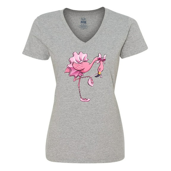 Inktastic Flamingo Ballerina in Tutu and Ballet Toe Shoes Women's V-Neck T-Shirt