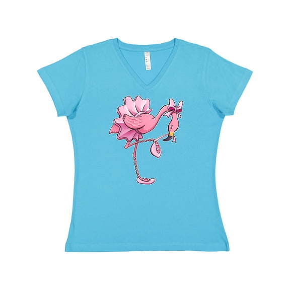 Inktastic Flamingo Ballerina in Tutu and Ballet Toe Shoes Women's V-Neck T-Shirt