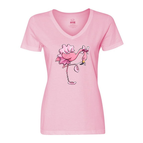 Inktastic Flamingo Ballerina in Tutu and Ballet Toe Shoes Women's V-Neck T-Shirt