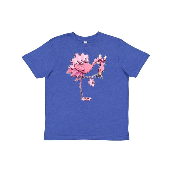 Inktastic Flamingo Ballerina in Tutu and Ballet Toe Shoes Youth T-Shirt