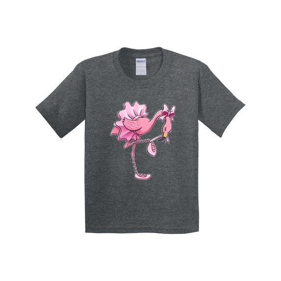 Inktastic Flamingo Ballerina in Tutu and Ballet Toe Shoes Youth T-Shirt