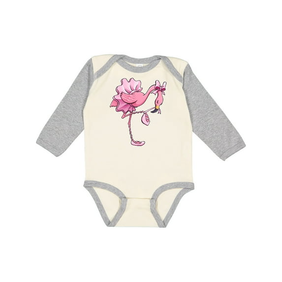 Inktastic Flamingo Ballerina in tutu and ballet toe shoes Boys or Girls Long Sleeve Baby Bodysuit