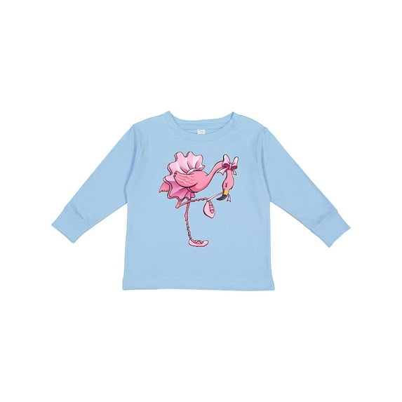 Inktastic Flamingo Ballerina in Tutu and Ballet Toe Shoes Boys or Girls Long Sleeve Toddler T-Shirt