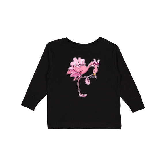 Inktastic Flamingo Ballerina in Tutu and Ballet Toe Shoes Boys or Girls Long Sleeve Toddler T-Shirt