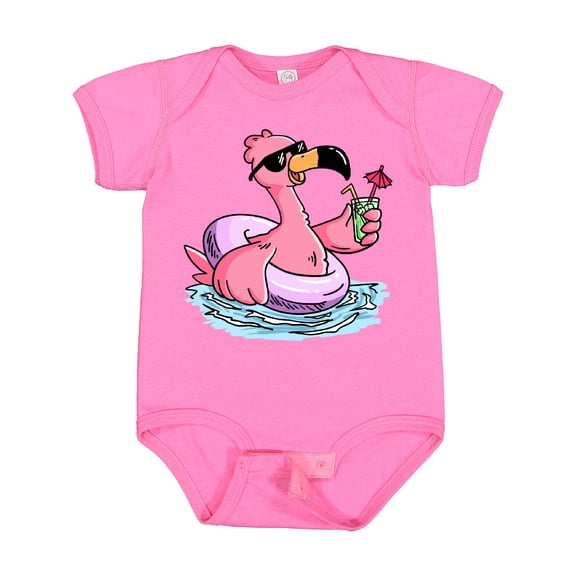 Inktastic Flamingo with Sunglasses Pool Float and Drink Boys or Girls Baby Bodysuit