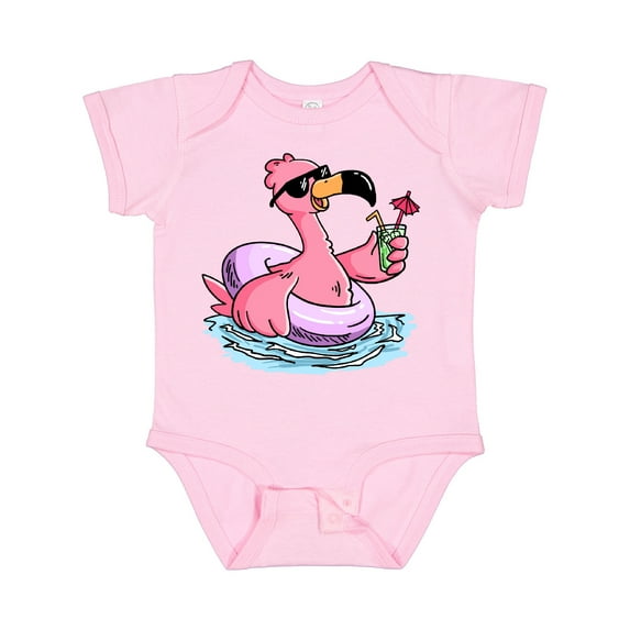 Inktastic Flamingo with Sunglasses Pool Float and Drink Boys or Girls Baby Bodysuit