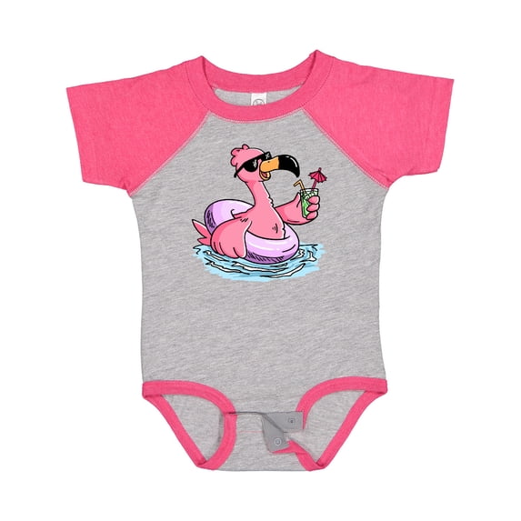 Inktastic Flamingo with Sunglasses Pool Float and Drink Boys or Girls Baby Bodysuit