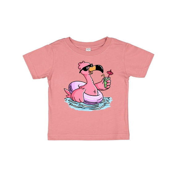 Inktastic Flamingo with Sunglasses Pool Float and Drink Boys or Girls Baby T-Shirt