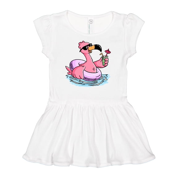 Inktastic Flamingo with Sunglasses Pool Float and Drink Girls Baby Dress