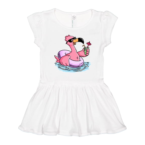 Inktastic Flamingo with Sunglasses Pool Float and Drink Girls Toddler Dress