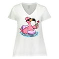 thumbnail image 1 of Inktastic Flamingo with Sunglasses Pool Float and Drink Women's Plus Size V-Neck T-Shirt, 1 of 5