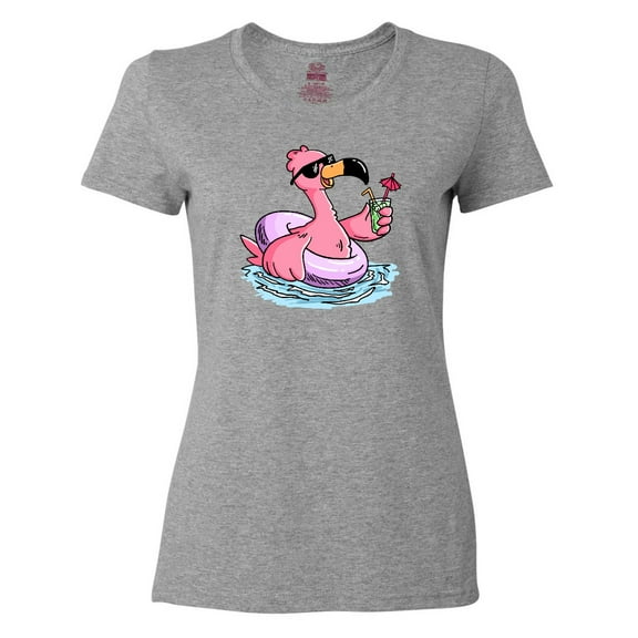 Inktastic Flamingo with Sunglasses Pool Float and Drink Women's T-Shirt