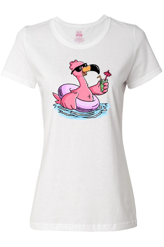 Flamingo with Sunglasses Pool Float and Drink Women's T-Shirt