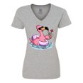 thumbnail image 1 of Inktastic Flamingo with Sunglasses Pool Float and Drink Women's V-Neck T-Shirt, 1 of 5
