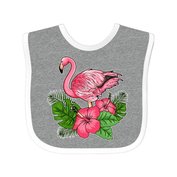 Inktastic Flamingo with Tropical Flowers Boys or Girls Baby Bib