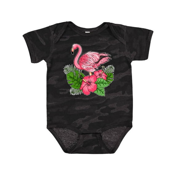 Inktastic Flamingo with Tropical Flowers Boys or Girls Baby Bodysuit