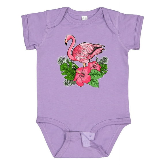 Inktastic Flamingo with Tropical Flowers Boys or Girls Baby Bodysuit