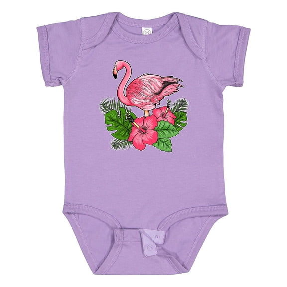Inktastic Flamingo with Tropical Flowers Boys or Girls Baby Bodysuit