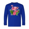 thumbnail image 1 of Inktastic Flamingo with Tropical Flowers Long Sleeve Youth T-Shirt, 1 of 5