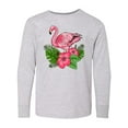 thumbnail image 1 of Inktastic Flamingo with Tropical Flowers Long Sleeve Youth T-Shirt, 1 of 5