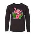 thumbnail image 1 of Inktastic Flamingo with Tropical Flowers Long Sleeve Youth T-Shirt, 1 of 5