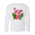thumbnail image 1 of Inktastic Flamingo with Tropical Flowers Long Sleeve Youth T-Shirt, 1 of 5