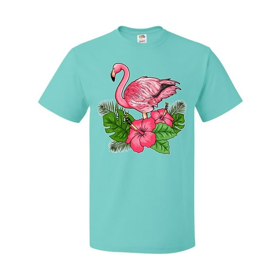 Inktastic Flamingo with Tropical Flowers T-Shirt