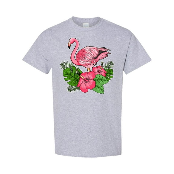 Inktastic Flamingo with Tropical Flowers T-Shirt