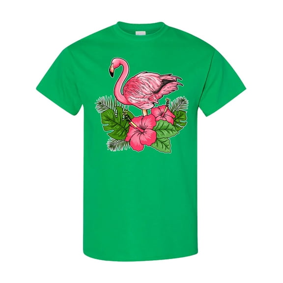 Inktastic Flamingo with Tropical Flowers T-Shirt