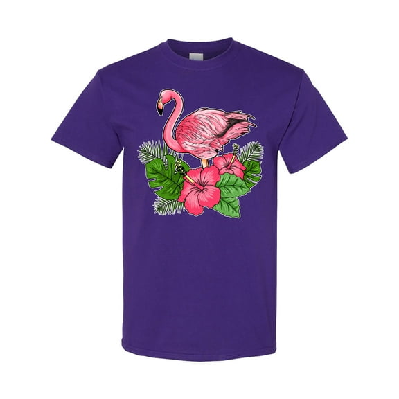 Inktastic Flamingo with Tropical Flowers T-Shirt