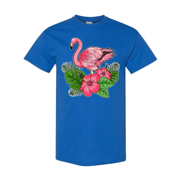Inktastic Flamingo with Tropical Flowers T-Shirt