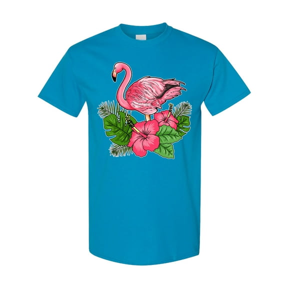 Inktastic Flamingo with Tropical Flowers T-Shirt