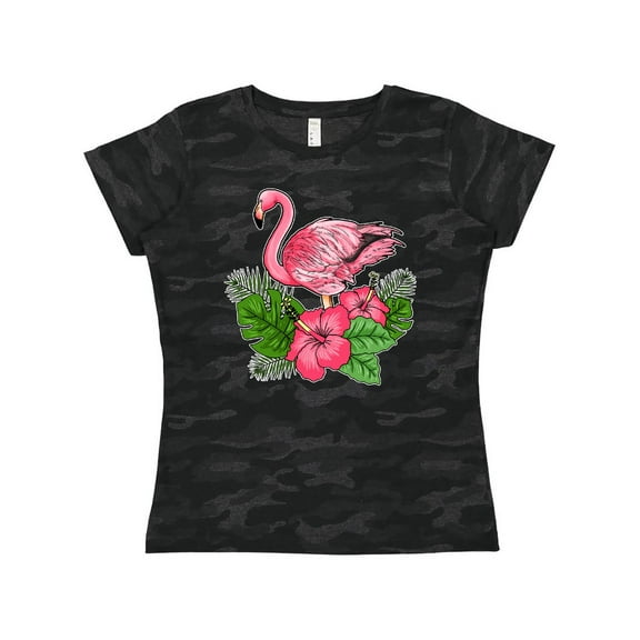 Inktastic Flamingo with Tropical Flowers Women's T-Shirt