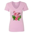 thumbnail image 1 of Inktastic Flamingo with Tropical Flowers Women's V-Neck T-Shirt, 1 of 5