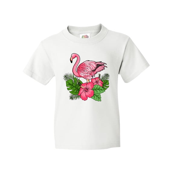 Inktastic Flamingo with Tropical Flowers Youth T-Shirt