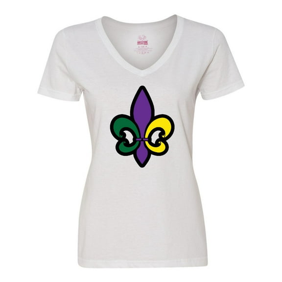 Inktastic Fleur De Lis Mardi Gras Holiday Women's V-Neck T-Shirt