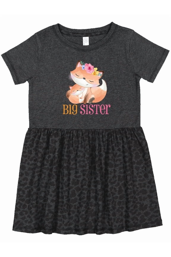 Floral Fox Big Sister Girls Toddler Dress