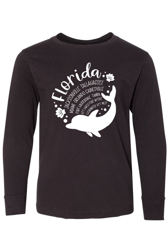 Florida Cities with Dolphin Long Sleeve Youth T-Shirt