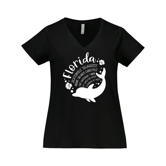 Inktastic Florida Cities with Dolphin Women's Plus Size V-Neck T-Shirt