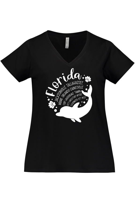 Florida Cities with Dolphin Women's Plus Size V-Neck T-Shirt