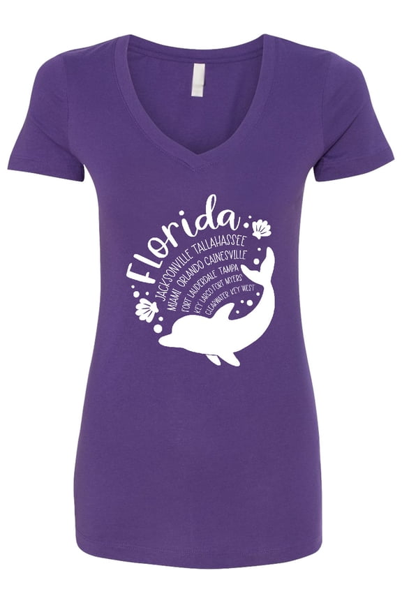 Florida Cities with Dolphin Women's V-Neck T-Shirt