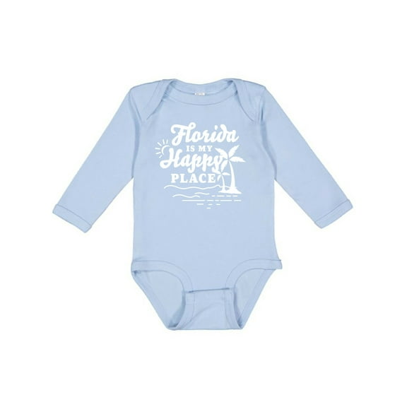 Inktastic Florida is My Happy Place with Palm Trees Boys or Girls Long Sleeve Baby Bodysuit