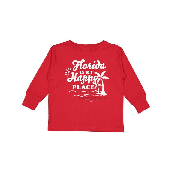 Inktastic Florida is My Happy Place with Palm Trees Boys or Girls Long Sleeve Toddler T-Shirt