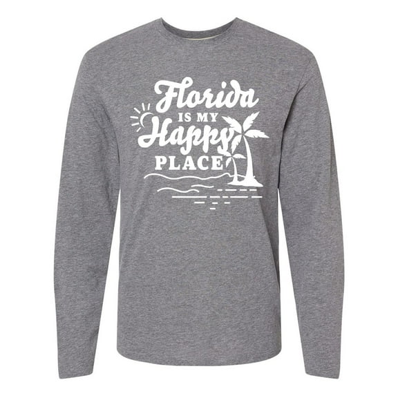 Inktastic Florida is My Happy Place with Palm Trees Long Sleeve T-Shirt