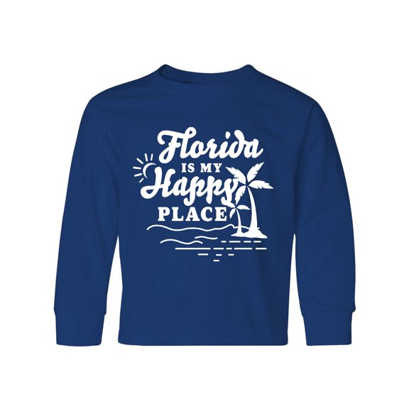 Inktastic Florida is My Happy Place with Palm Trees Long Sleeve Youth T-Shirt